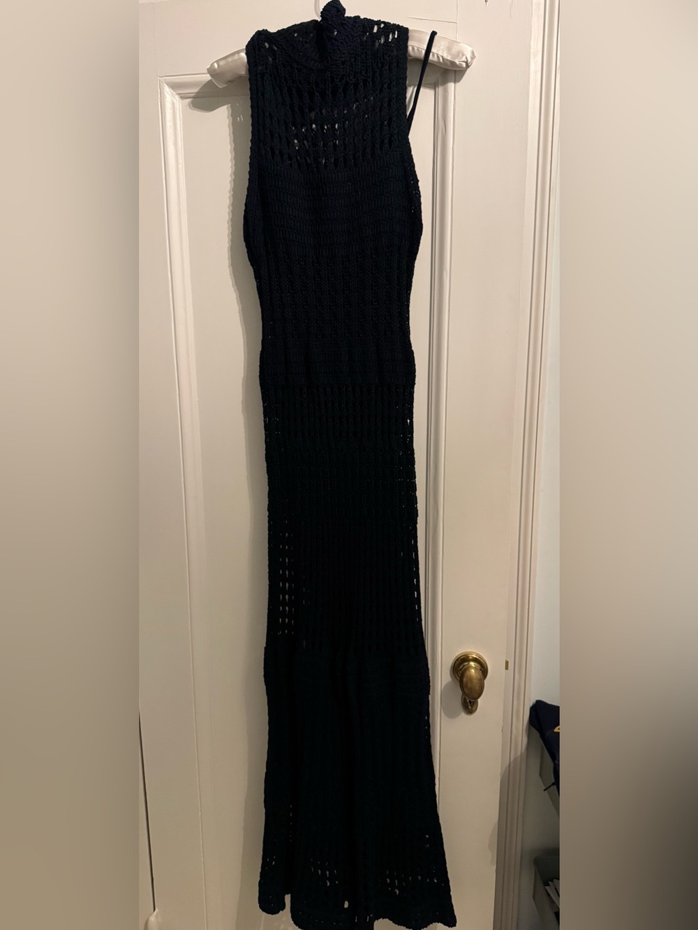 Theory Dark Navy Sleeveless Crochet Maxi Dress - Size Large